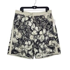 Speedo Men's Floral 8" Hawaiian Cargo Board Shorts Black XL Mesh Lined Retro NWT